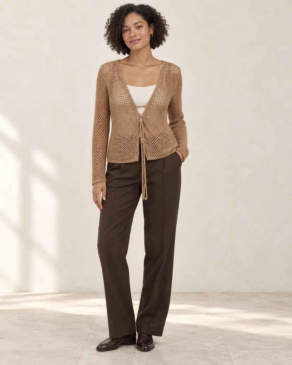 Camel Openwork Cardigan
