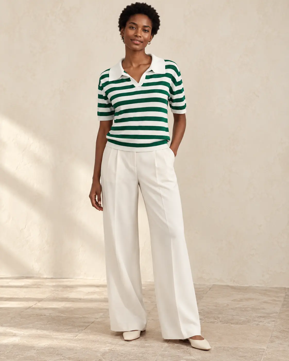 Emerald Stripe Knit Polo