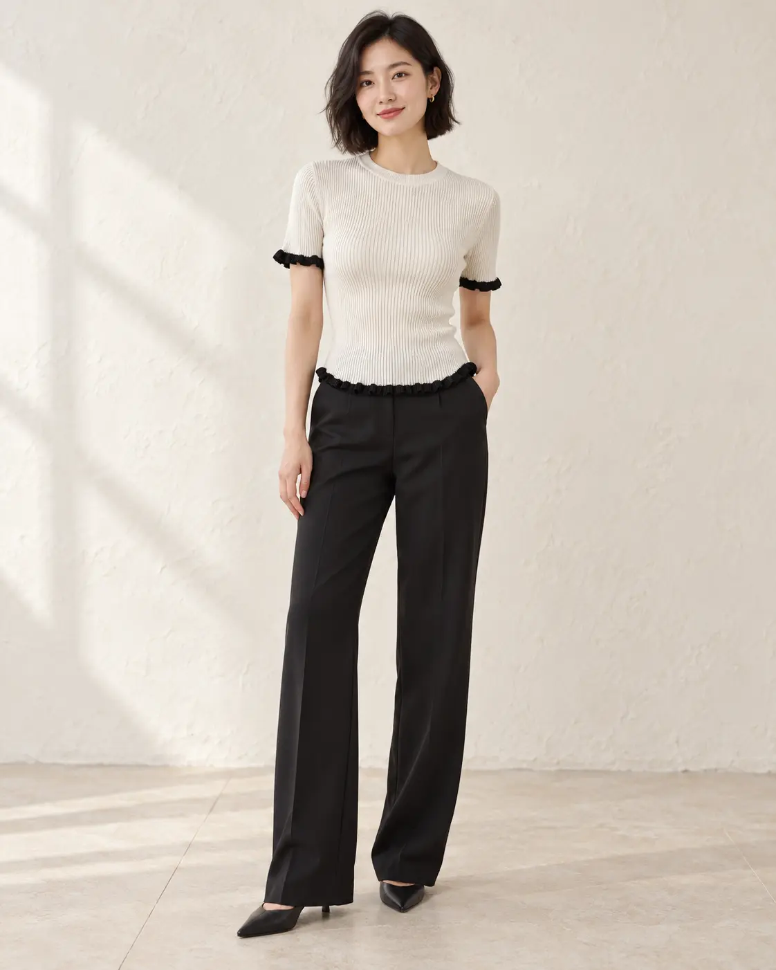 Ivory Ruffle Rib Top